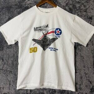 Vintage 90s‎ United States Air Force T-shirt 50th Year White Large Fighter Jets